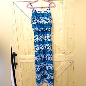 ❤️🤩She’s Cool Blue Green Black & White Leopard  Stripped Sleeveless Maxi Dress